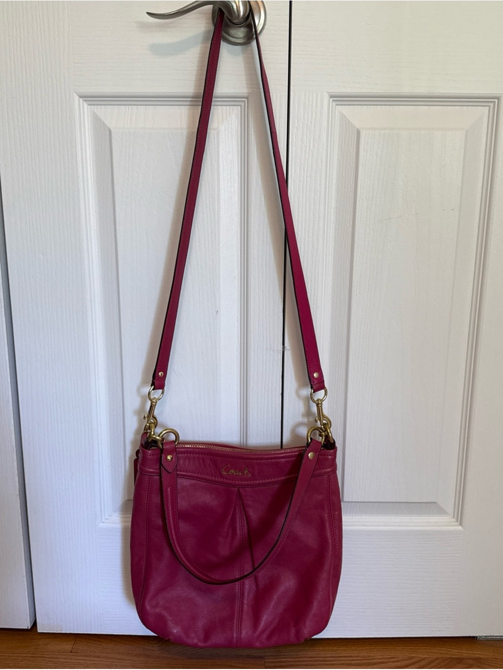 Coach Magenta Ashley Satchel Pink Leather Shoulder Bag Purse With Gold Hardware